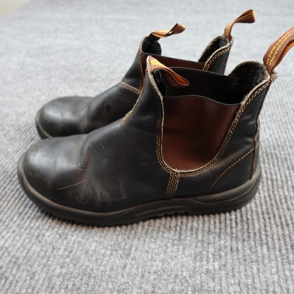 Blundstone Boots Mens Size 8 Brown Leather Chelsea Steel Toe Work Slip Resistant